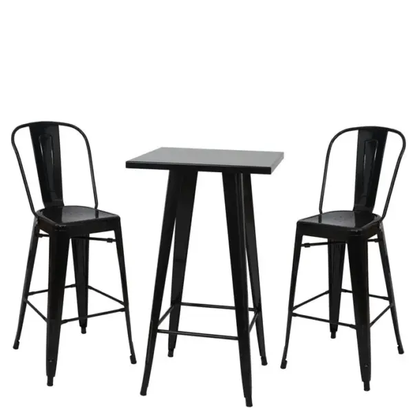 Ensemble De 1x Table Haute + 2x Tabouret De Bar Hwc-a73, Métal ~ Noir