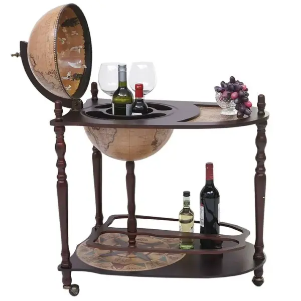 Globe Terrestre, Bar De Salon Hwc-t875, Minibar Roulant, Bois Deucalyptus