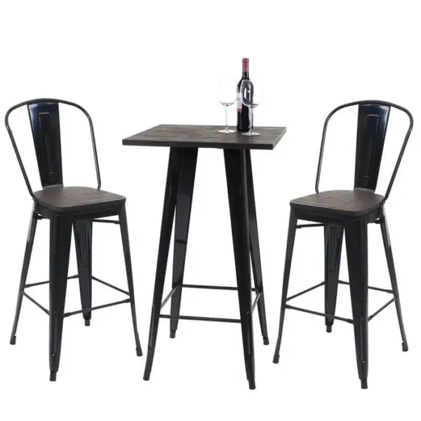 MENDLER Set Table Mange-debout Et 2x Tabouret De Bar Hwc-a73 Design Industriel Métal Noir