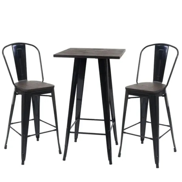 MENDLER Set Table Mange-debout Et 2x Tabouret De Bar Hwc-a73 Design Industriel Métal Noir