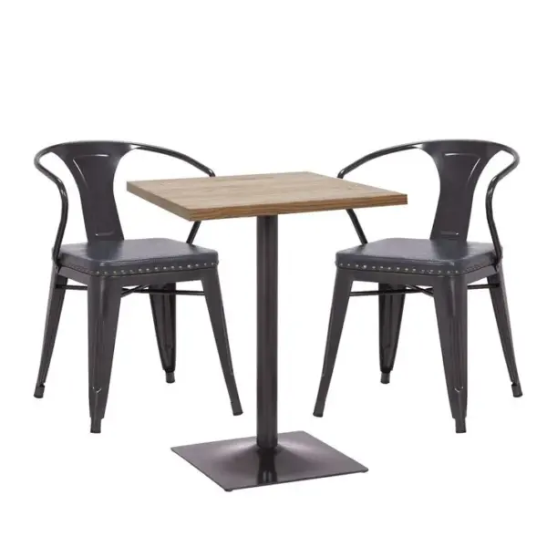 1x Table De Bistrot 2x Chaise Hwc-h10d Noir Gris Table Marron Clair