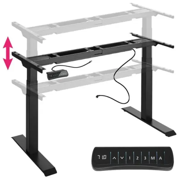 TECTAKE Bureau Assis Debout Réglable En Hauteur Électriquement Avec 2 Moteurs Noir