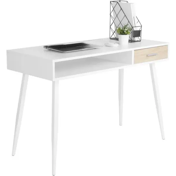 Bureau Dordinateur Avec 1 Tiroirs En Métal Et Bois 110x50x75cm Blanc