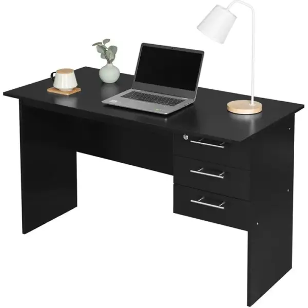 Table De Bureau.table D?ordinateur En Bois.table De Travail Avec 3 Tiroirs+verrou.120x59x75cm.noir