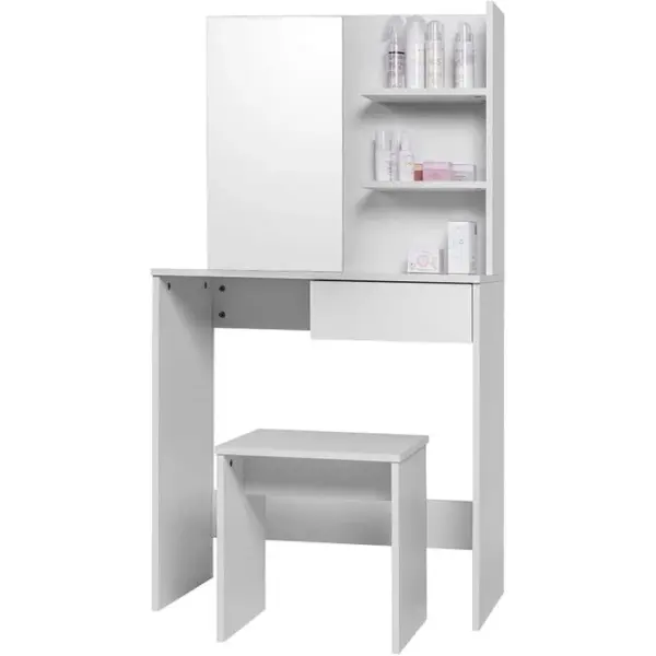 WOLTU Coiffeuse Table Maquillage En Mdf,avec Miroir,tiroir+coiffeuse Tabouret.75x40x138cm.blanc