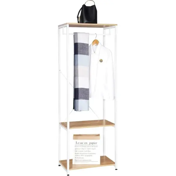 Étagère à Vêtements.portant à Vêtements En Métal+bois.60x40x167cm.blanc+chêne Clair