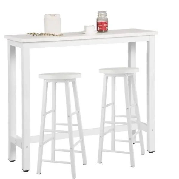 Table De Bar + Lot De 2 Tabourets De Bar En Mdf Et Métal-ensemble De Meuble 120x40x100 Cm-blanc