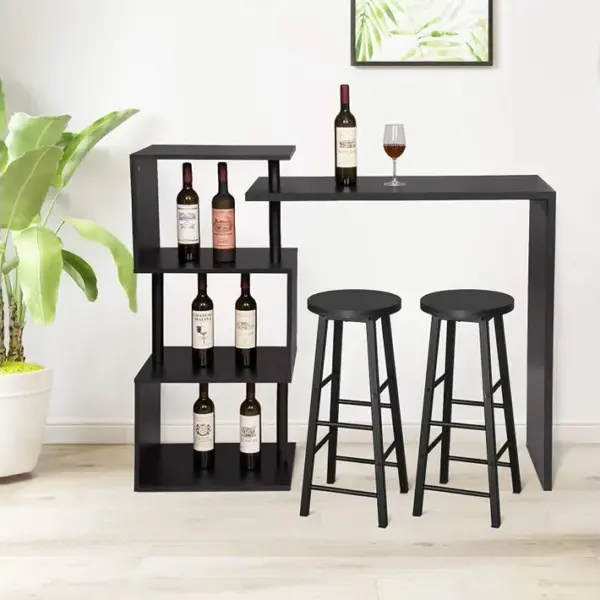 Table De Bar Rotatif + Lot De 2 Tabourets De Bar Structure En Métal Plateau En Mdf-noir