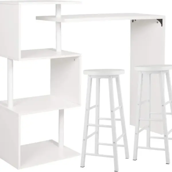 Table De Bar Rotatif + Lot De 2 Tabourets De Bar Structure En Métal Plateau En Mdf-blanc