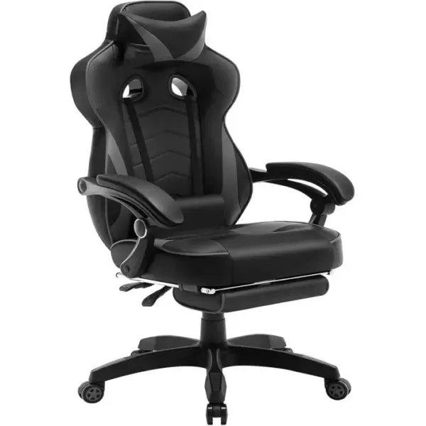 Fauteuil De Bureau.chaise De Gaming Avec Appuie-tête+coussin Lombaire.siège En Similicuir.noir+gris