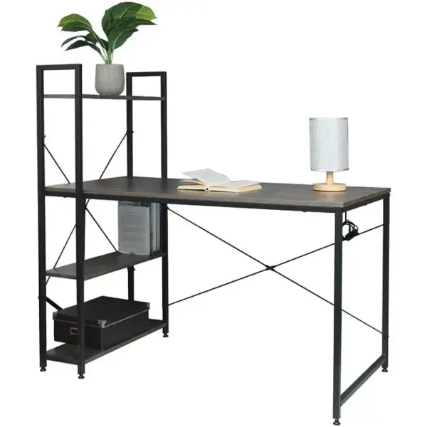 Table Dordinateur 120 X 64 X 120 Cm - Table De Bureau En Bois Et Acier - Noir+rouille