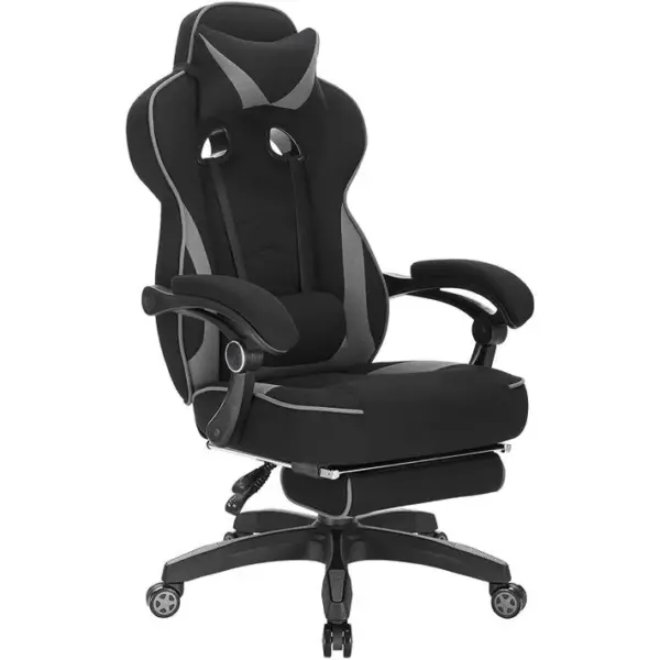 Fauteuil De Bureau.chaise De Gaming Avec Appuie-tête Et Repose-pieds.siège En Tissu.girs