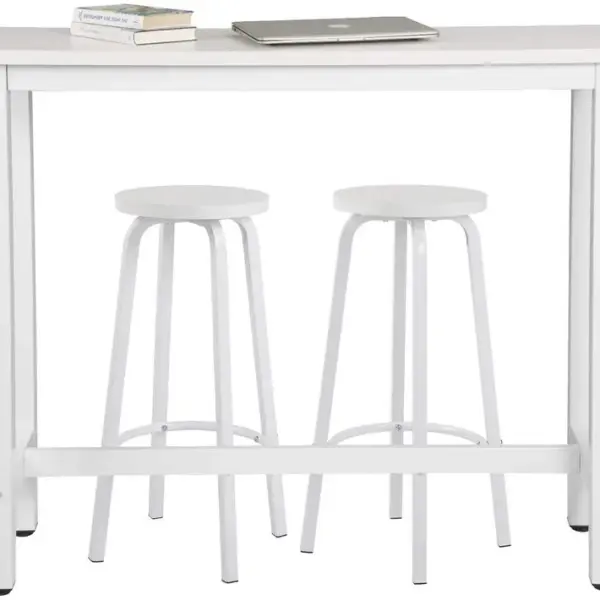 Table De Bar + Lot De 2 Tabourets De Bar En Métal Et Mdf-120x40x100 Cm-blanc-polyvalent