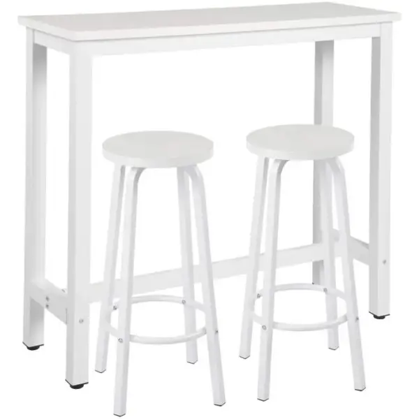 Table De Bar + Lot De 2 Tabourets De Bar En Métal Et Mdf-120x40x100 Cm-blanc-polyvalent