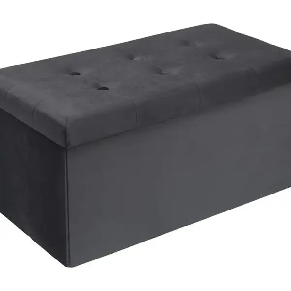 Tabouret Banc De Rangement En Velours.pouf Pliable Cube Coffre De Rangement 76x37.5x38cm.gris