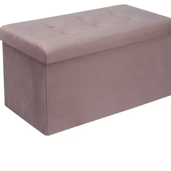 Tabouret Banc De Rangement En Velours.pouf Pliable Cube Coffre De Rangement 76x37.5x38cm.rose