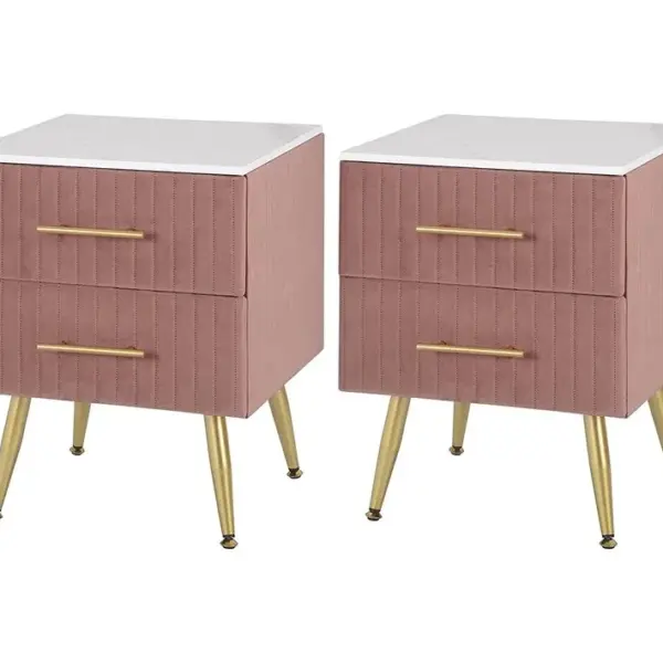 Lot De 2 Table De Chevet Avec 2 Tiroirs En Velours Table De Nuit En Mdf Meuble.40.5x41x51cm.rose