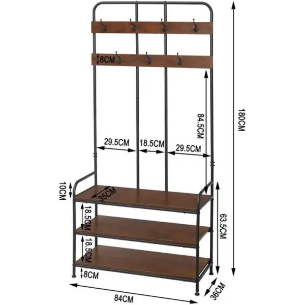 Porte-manteau En Métal Avec Étagère à Chaussures Avec 7 Crochets.écharpes.chaussures.84x36x180 Cm