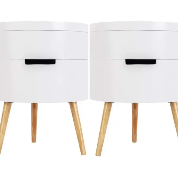 Lot De 2 Table De Chevet Avec 2 Compartiment Rangement Plateau En Mdf.38x38x51cm.blanc