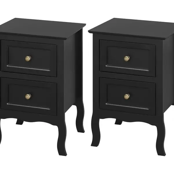 Lot De 2 Table De Chevet Avec 2 Tiroirs.table De Nuit.mdf 40x30x60 Cm.noir