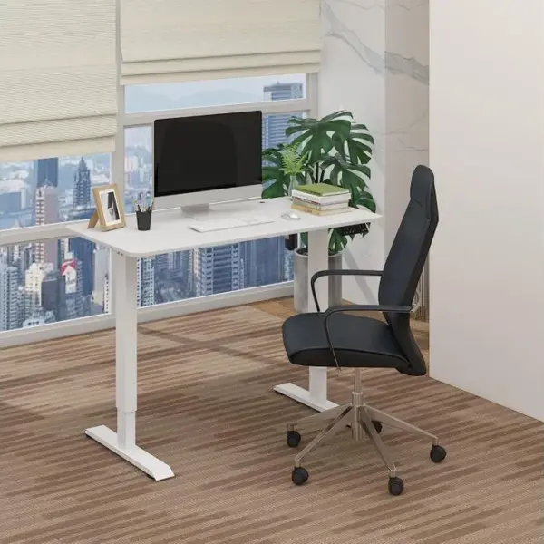 Bureau Assis Debout Électrique Avec Plateau-réglable En Hauteur-blanc+cadre Blanc-120x60cm