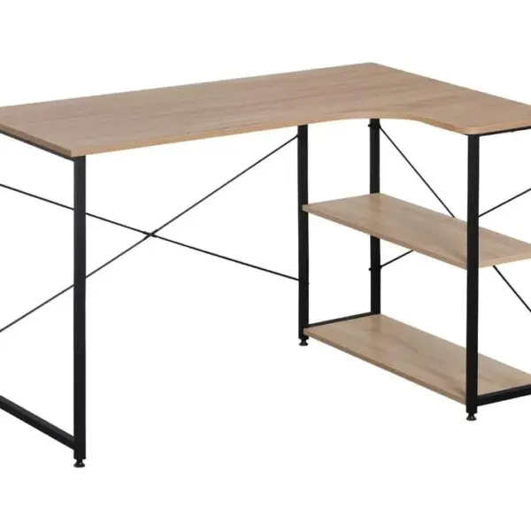 Table De Bureau En Bois+acier.bureau Dordinateur.bureau Informatique Avec Étagère.noir+chêne Clair