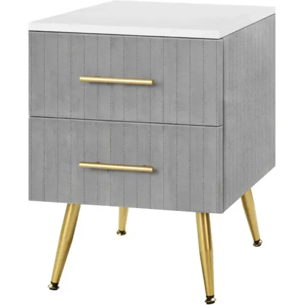 Table De Chevet En Velours Avec 2 Tiroirs 40x41x52.5 cm Gris