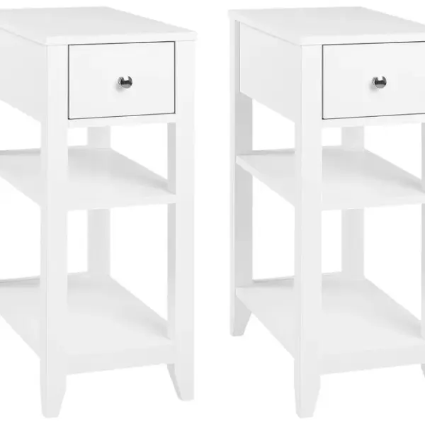 Lot De 2 Table De Chevet Avec 1 Tiroir+ 2 Étagères Blanc