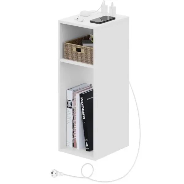 Table De Chevet,table D?appoint Avec Station De Charge,2 Ports USB+2 Prises,25x30x60cm,blanc