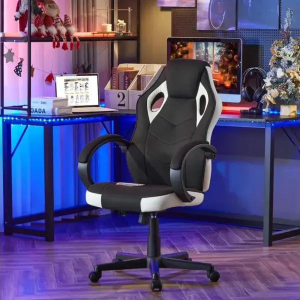 Fauteuil De Bureau.chaise De Gaming En Tissu.chaise De Bureau Hauteur Réglable.pivotant à 360°blanc