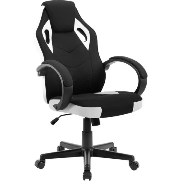 Fauteuil De Bureau.chaise De Gaming En Tissu.chaise De Bureau Hauteur Réglable.pivotant à 360°blanc