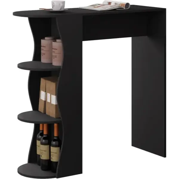 Table De Bar Avec 3 Étagères De Rangement,table Console En Bois Dingénierie,110x40x107cm,noir