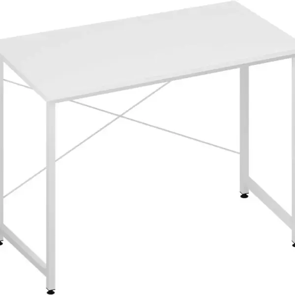 Bureau De Travail,table Dordinateur Avec Piétement Métallique,en Bois Composé,100x75x50cm,blanc