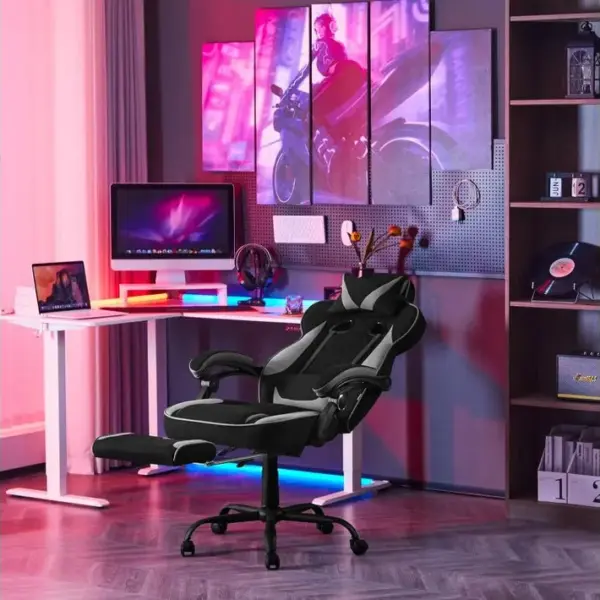 Fauteuil Gamer Pivotante,hauteur Réglable,chaise De Bureau Avec Réssorts,en Tissu Maillé,noir+gris