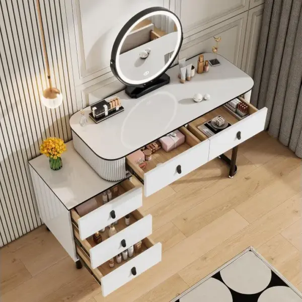 Coiffeuse Avec Miroir LED,table De Maquillage Avec 2 Tiroirs 1 Commode,100x40x125cm,blanc+noir.