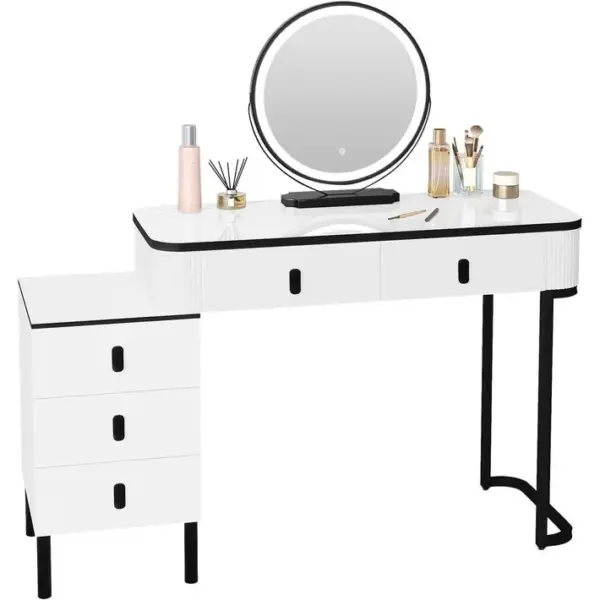 Coiffeuse Avec Miroir LED,table De Maquillage Avec 2 Tiroirs 1 Commode,100x40x125cm,blanc+noir.