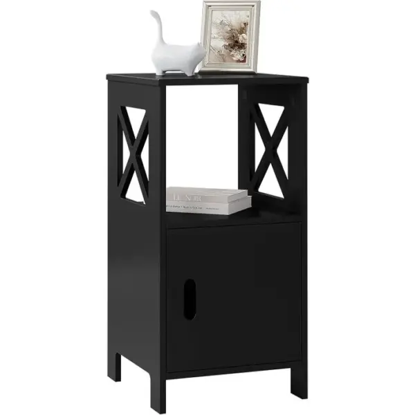 Table De Chevet,chevet De Lit,1 Casier Ouvert Et 1 Compartiment Avec Porte,scandinave,en Mdf,noir