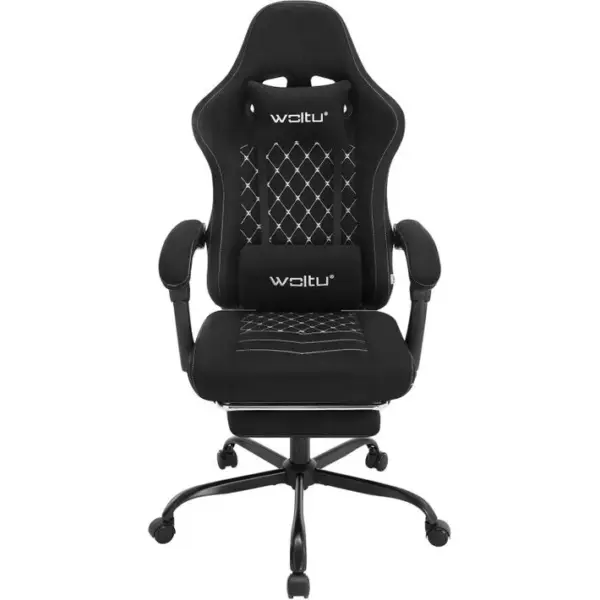 Chaise Gaming Massante,fauteuil Gamer,avec Soutien Lombaire Massant,tissu Technique,noir+blanc