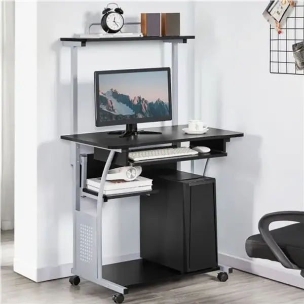 Bureau Informatique Avec 3 Tablettes De Rangement Noir