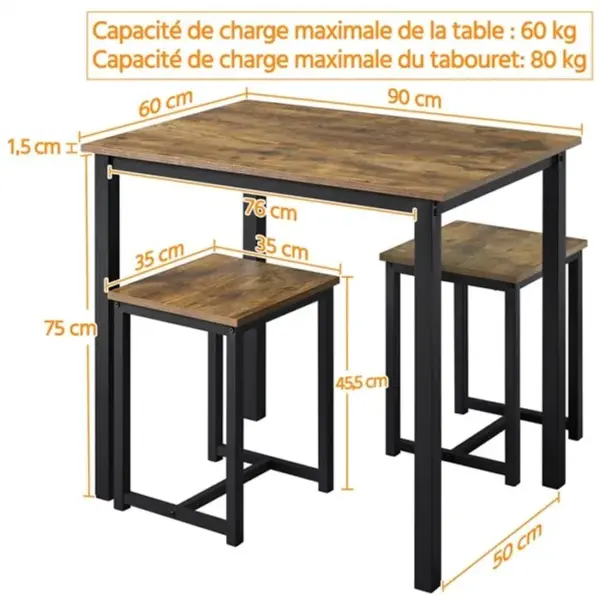 YAHEETECH Ensemble De Table à Manger Avec 2 Chaises En Bois Et Métal