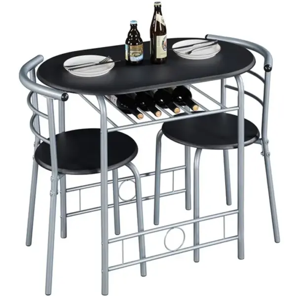 Ensemble Table à Manger Ronde Avec 2 Chaises Noir