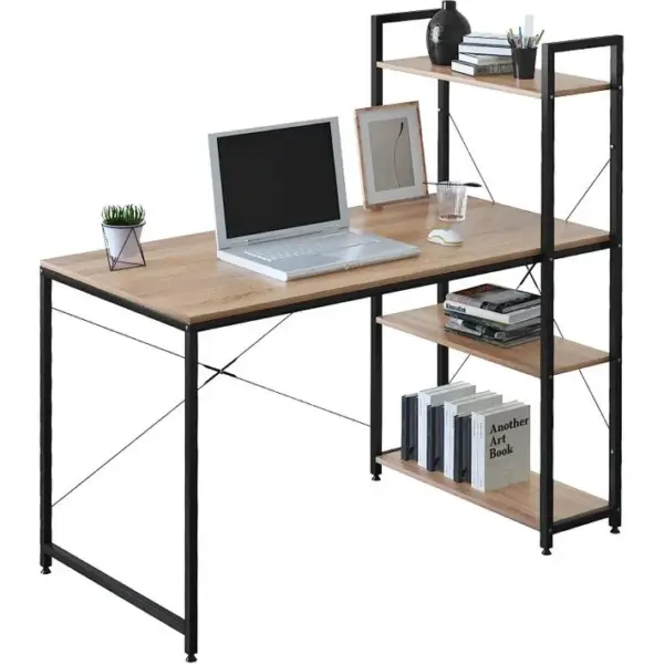 Table De Bureau Avec Étagère De Rangement.bureau Dordinateur Stable+robuste.noir+chêne Clair