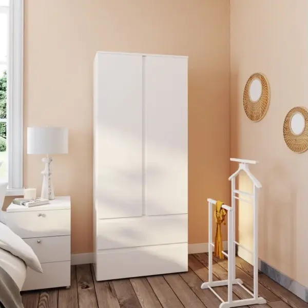 Armoire 2 portes 2 tiroirs LUMIA blanc