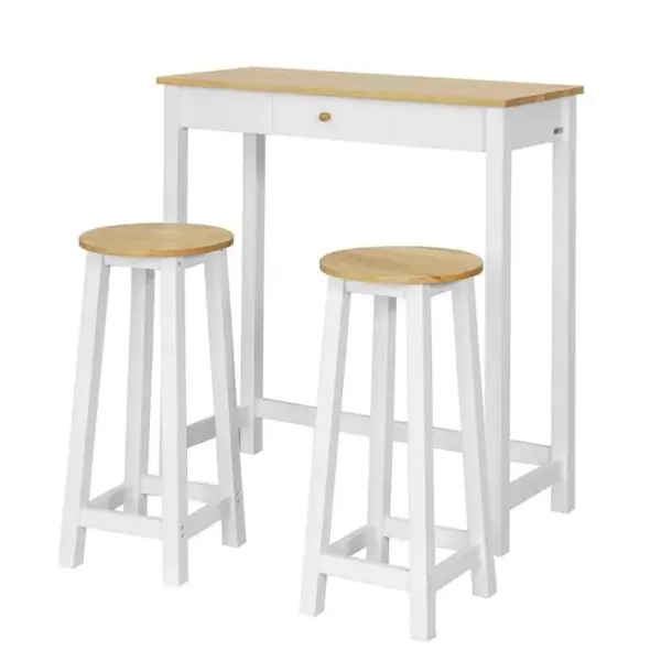 Set De 1 Table+ 2 Tabourets Table Mange-debout Table Haute Cuisine Ensemble Table De Bar, Fwt50-wn