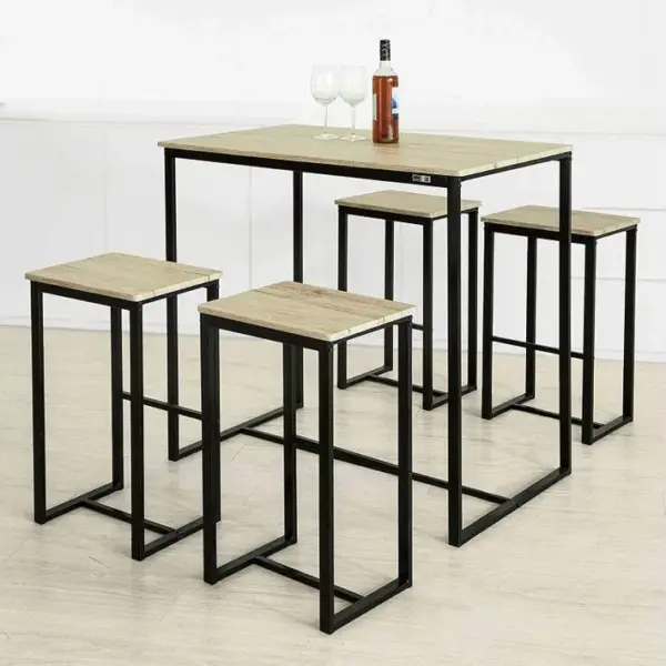 Set De 1 Table + 4 Tabourets Ensemble Table De Bar+4 Tabourets De Bar Avec Repose-pieds, Ogt15-n