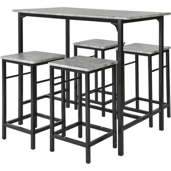 SOBUY Set De 1 Table + 4 Tabourets Ensemble Table De Bar + 4 Tabourets Avec Repose-pieds, Ogt11-hg