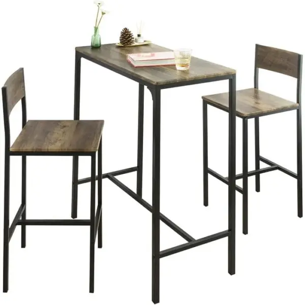 SOBUY Lot Table Et Chaises De Bar De Style Industriel Ensemble Table De Bar + 2 Haute Chaise, Ogt03-xl