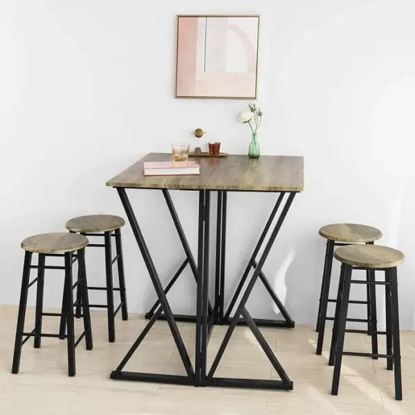 SOBUY Set De 1 Table + 4 Chaises Ensemble Table De Bar Bistrot + 4 Tabourets, Ogt24-n