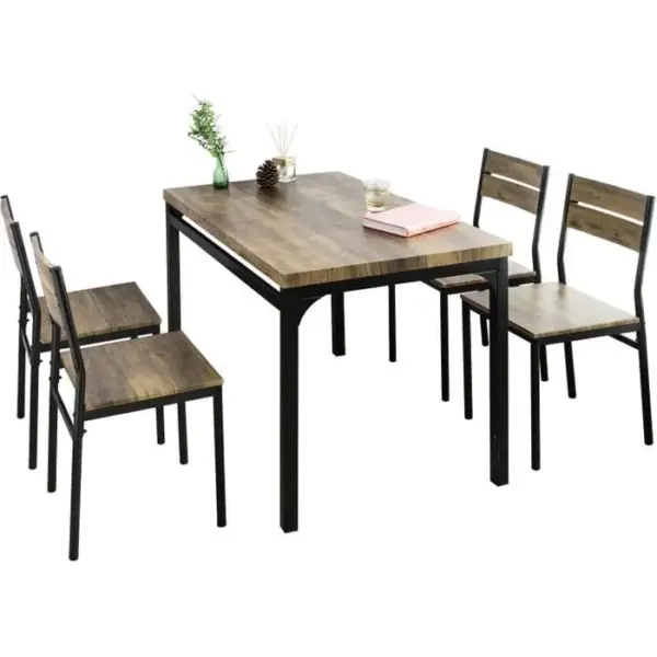 SOBUY Table De Salle À Manger Avec 4 Chaises Lot Table Et 4 Chaise De Style Industriel, Ogt28-n+fst72-nx4