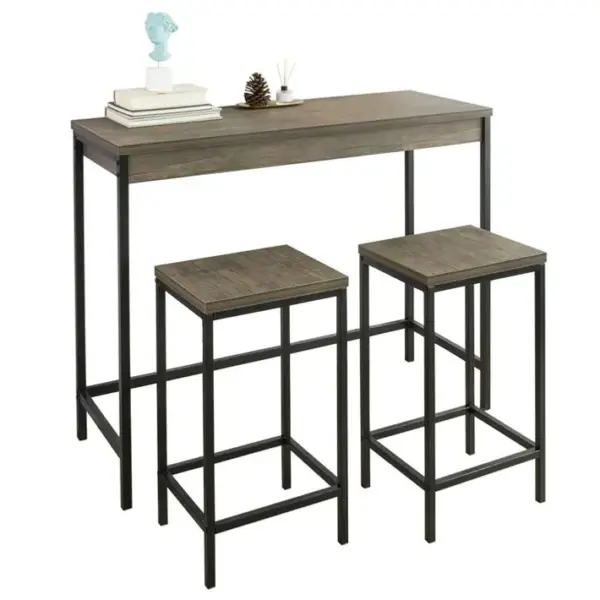 Lot Table Et Tabourets De Bar De Style Industriel Ensemble Table De Bar + 2 Tabourets, Ogt30-n